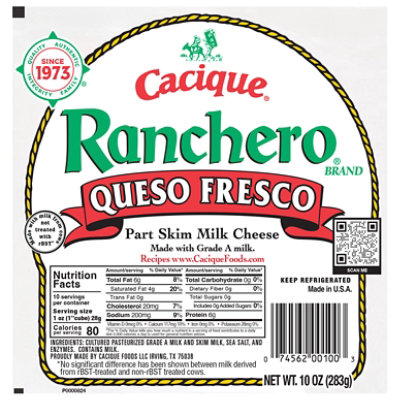 Cacique Ranchero Queso Fresco Part Skim Milk Cheese - 10 Oz