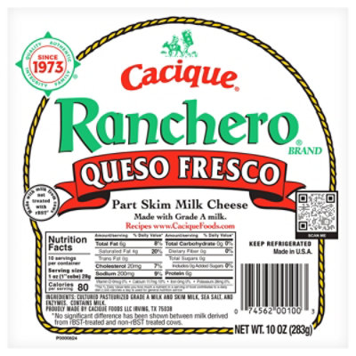 Cacique Ranchero Queso Fresco Part Skim Milk Cheese - 10 Oz - Image 2