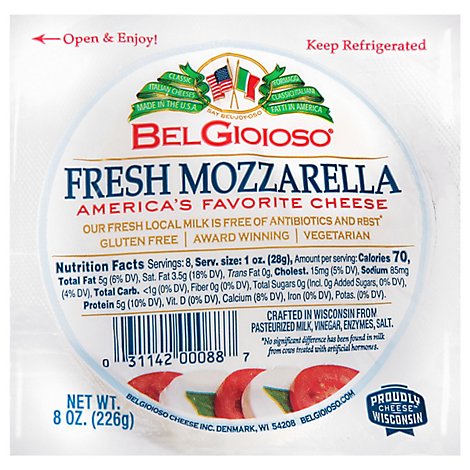 BelGioioso Fresh Mozzarella Cheese Ball Specialty Soft Cheese - 8 Oz
