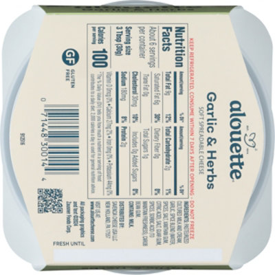 Alouette Spreadable Garlic & Herb Soft Cheese - 6.5 Oz. - Albertsons