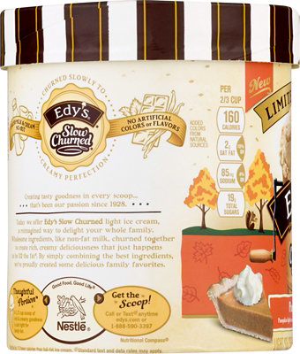 Dreyers Edys Ice Cream Slow Churned Light Pumpkin Pie Limited Edition ...
