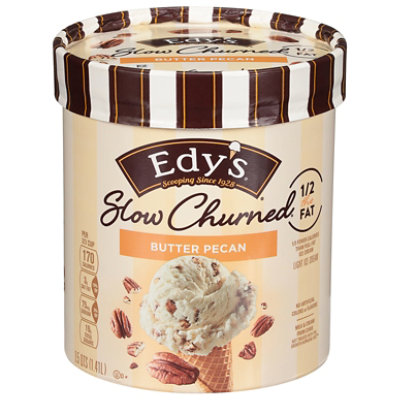 A one and a half quart container of Dreyer's vanilla ice cream