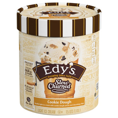 A one and a half quart container of Dreyer's vanilla ice cream