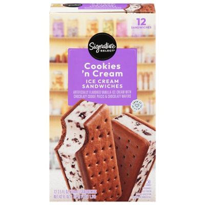 Signature SELECT Ice Cream Sandwiches Cookies N Cream - 12-3.5 Fl. Oz.