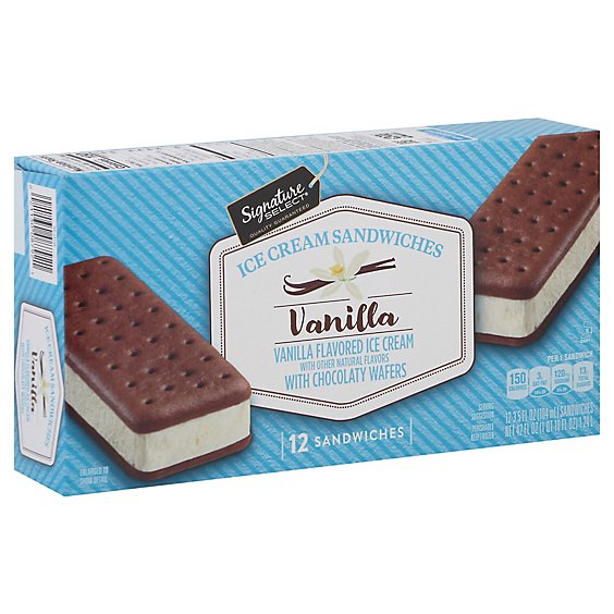 Signature SELECT Ice Cream Sandwiches Vanila Flavored - 12-3.5 Fl. Oz.