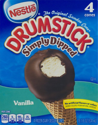 Drumstick Frozen Dairy Dessert Cones Simply Dipped Vanilla 4 Cones - 18.1 Fl. Oz. - Image 1