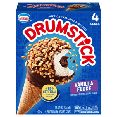 Drumstick Frozen Dairy Dessert Cones Vanilla Fudge 4 Cones - 18.1 Fl. Oz. - Image 1