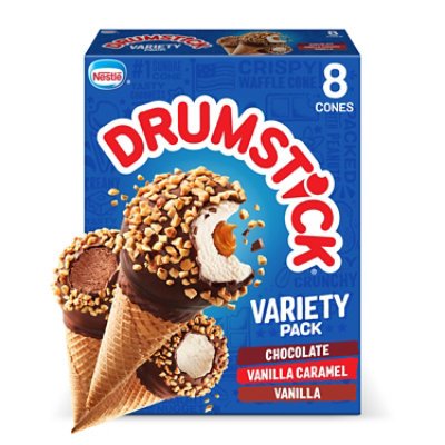 Nestle Drumstick Chocolate Vanilla Caramel Cones Variety Pack - 8 Count