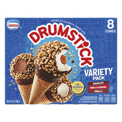 Nestle Drumstick Chocolate Vanilla Caramel Cones Variety Pack - 8 Count - Image 1