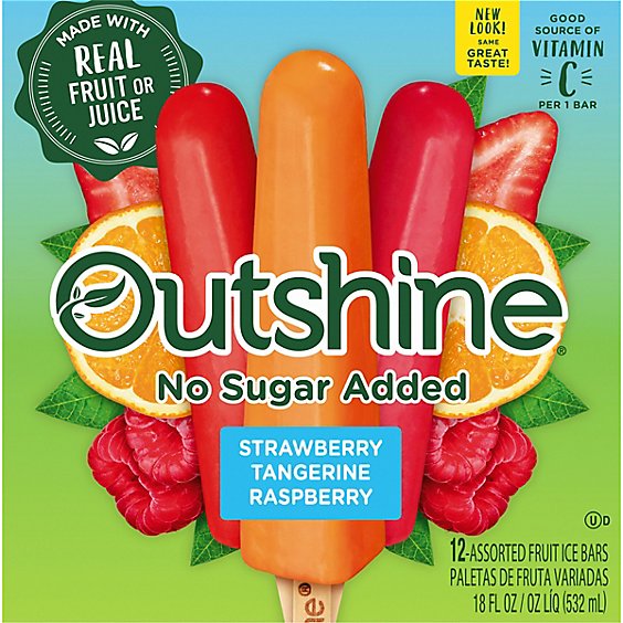 Outshine No Sugar Added Strawberry Tangerine And Raspberry Frozen Fruit Pops - 12 Count