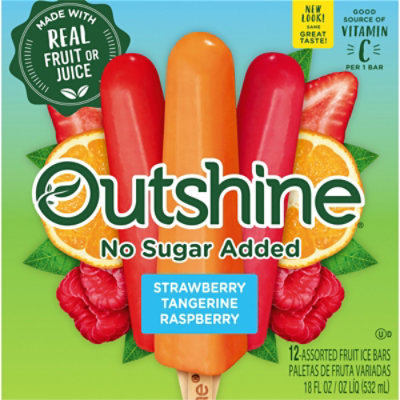 Outshine No Sugar Added Strawberry Tangerine and Raspberry Frozen Fruit Pops Variety - 12 Count