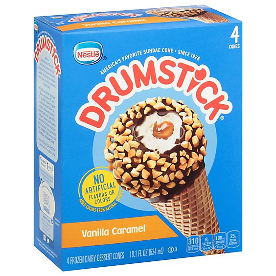 Drumstick Frozen Dairy Dessert Cones Vanilla Caramel 4 Cones - 18.1 Fl. Oz.