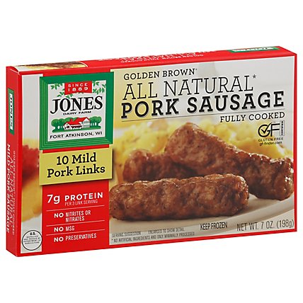 Jones Dairy Farm Sausage All Natural Golden Brown Mild Pork Links 10 Count - 7 Oz - Image 1