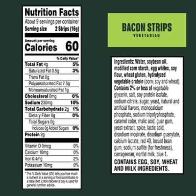 MorningStar Farms Veggie Breakfast Veggie Bacon Strips Original Vegetarian - 5.25 Oz - Image 2