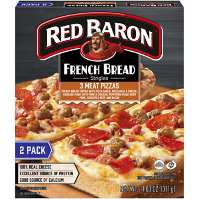 Red Baron Pizza French Bread Singles Three Meat 2 Count - 11 Oz