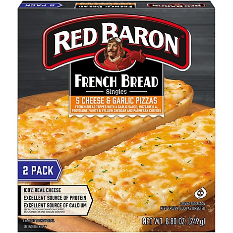 Red Baron Pizza French Bread Singles Five Cheese & Garlic 2 Count - 8.8 Oz