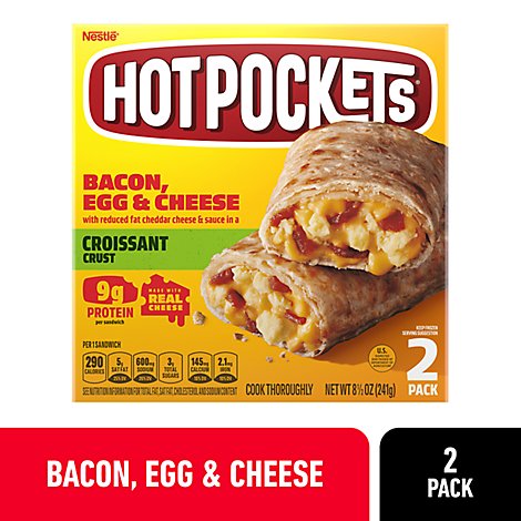Hot Pockets Applewood Bacon Egg & Cheese Croissant Crust Frozen Breakfast Sandwiches - 8.5 Oz