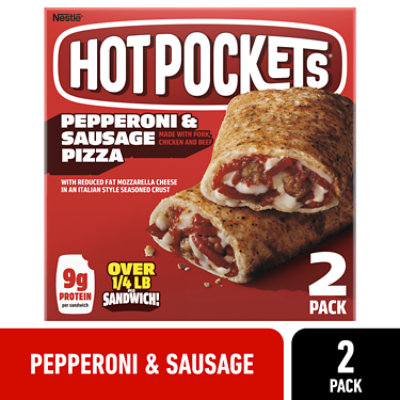 Hot Pockets Premium Pepperoni and Sausage Pizza In Garlic Buttery Crust Sandwiches - 2-8.5 Oz