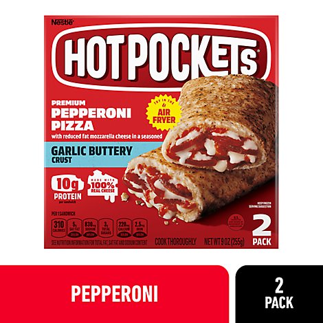 Hot Pockets Sandwiches Seasoned Crust Garlic Buttery Premium Pepperoni Pizza 2 Count - 9 Oz
