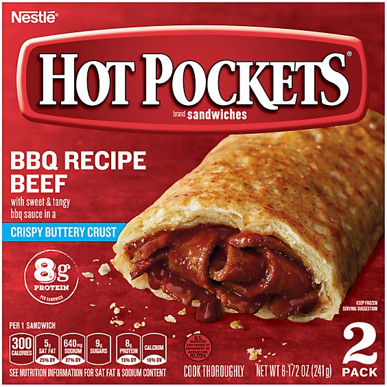 Hot Pockets BBQ Recipe Beef Crispy Buttery Crust Frozen Sandwiches Snack - 8.5 Oz