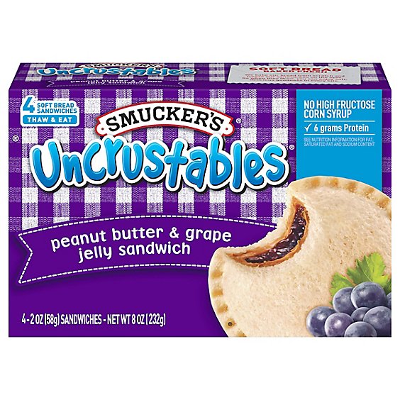 Smuckers Uncrustables Sandwich Peanut Butter & Grape Jelly 4 Count - 8 Oz