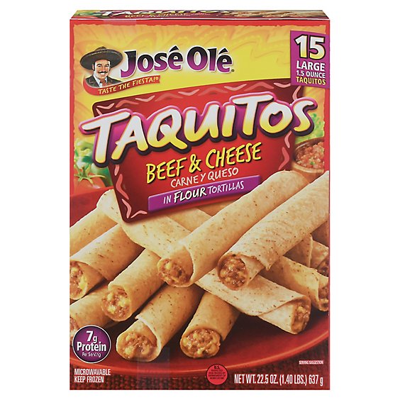 Jose Ole Frozen Mexican Food Taquitos Steak & Cheese Flour Tortillas - 15 Count