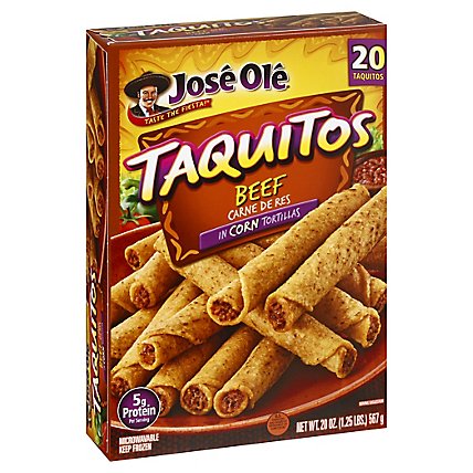 Jose Ole Frozen Mexican Food Taquitos Shredded Steak Corn Tortillas Crispy And Crunchy - 20 Count - Image 1