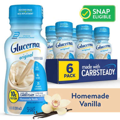 Glucerna Original Diabetic Protein Shake, Homemade Vanilla, 8 fl oz Bottle, 6 Count
