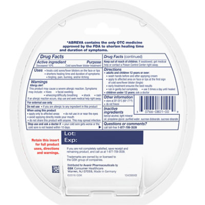 Abreva Cold Sore/Fever Blister Treatment Docosanol 10% Cream - 0.07 Oz - Image 5