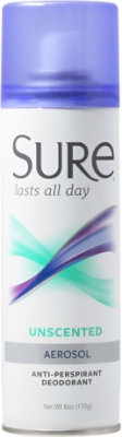 Sure Anti-Perspirant & Deodorant Aerosol Unscented - 6 Oz - Balducci's