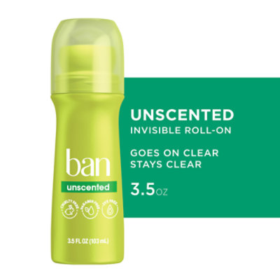 Ban Antiperspirant Deodorant Roll-On Unscented - 3.5 Fl. Oz.