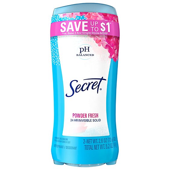 Secret Invisible Solid Powder Fresh Antiperspirant and Deodorant Twin Pack - 2-2.6 Oz