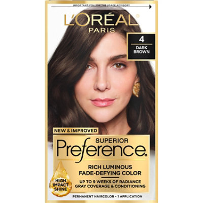 L'Oreal Paris Superior Preference Fade-Defying Permanent Hair Color 4 Dark Brown Kit - Each