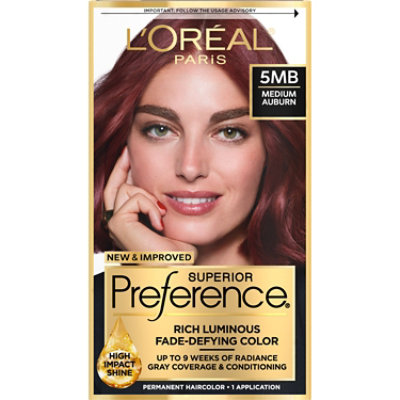 L'Oreal Paris Superior Preference Fade-Defying Permanent Hair Color 5MB Medium Auburn Kit - Each - Image 1