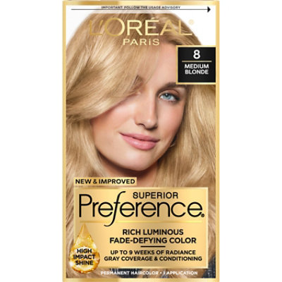 LOreal Paris Superior Preference 8 Medium Blonde Fade Defying Shine Permanent Hair Color - Each - Image 1