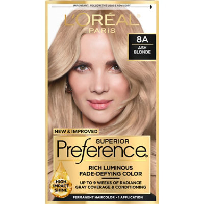 L'Oreal Paris Superior Preference Luminous Fade-Defying Hair Color 8A Ash Blonde Kit - Each - Image 1