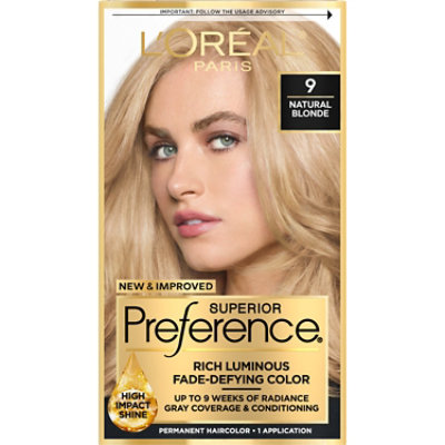 L'Oreal Paris Superior Preference Permanent Hair Color 9 Natural Blonde Kit - Each - Image 1