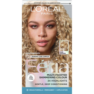 L'Oreal Paris Feria Shimmering Permanent Hair Color 100 Pure Diamond (Very Light Blonde) Kit - Each - Image 3