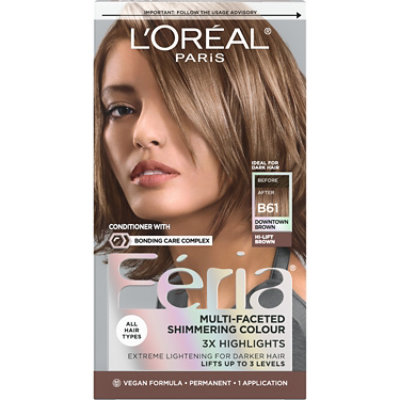 L'Oreal Paris Feria Permanent Hair Color B61 Downtown Brown Hi Lift Cool Brown Kit - Each