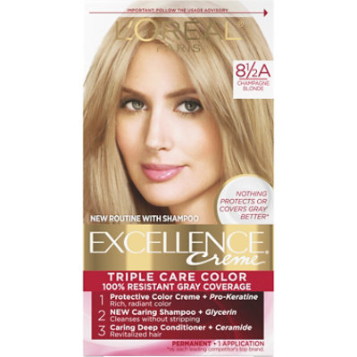 L'Oreal Paris Excellence Creme Permanent Triple Care Hair Color 8.5A Champagne Blonde Kit - Each - Image 1