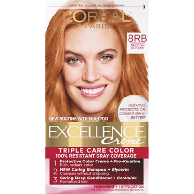 L'Oreal Paris Excellence Creme Triple Care Hair Color 8RB Medium Reddish Blonde Kit - Each