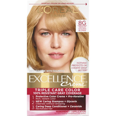 L'Oreal Paris Excellence Creme Permanent Triple Care Hair Color 8G Medium Golden Blonde Kit - Each - Image 1