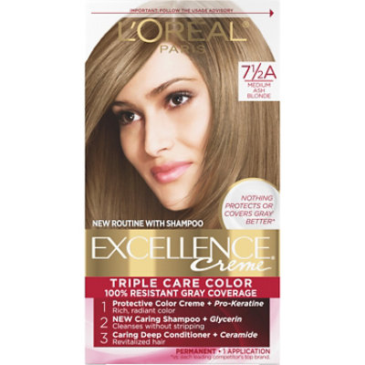 L'Oreal Paris Excellence Creme Permanent Triple Care Hair Color 7.5A Medium Ash Blonde Kit - Each - Image 1