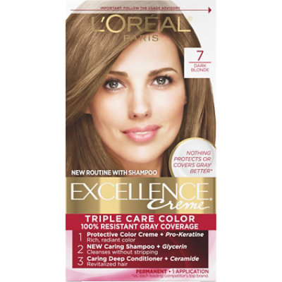 L'Oreal Paris Excellence Creme Permanent Triple Care Hair Color 7 Dark Blonde Kit - Each