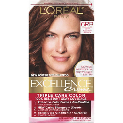 L'Oreal Paris Excellence Creme Permanent Triple Care Hair Color 6RB Light Reddish Brown Kit - Each