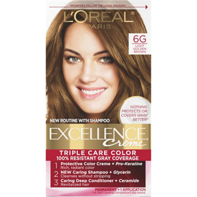 L'Oreal Paris Excellence Creme Permanent Triple Care Hair Color 6G Light Golden Brown Kit - Each - Image 1