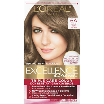 L'Oreal Paris Excellence Creme Permanent Triple Care Hair Color 6A Light Ash Brown Kit - Each - Image 1