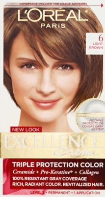 L'Oreal Paris Excellence Creme Permanent Triple Care Hair Color 6 Light Brown Kit - Each - Image 2