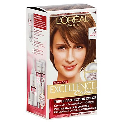 LOreal Paris Excellence Creme Permanent Triple Protection 6 Light Brown Hair Color - Each - Image 1
