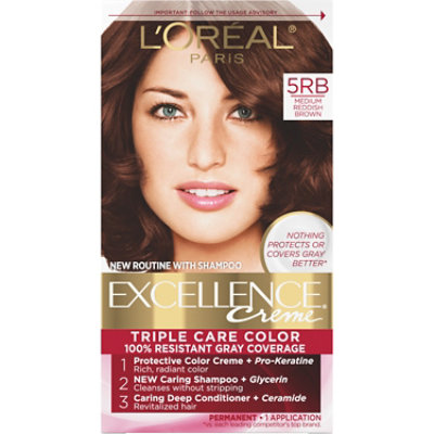 L'Oreal Paris Excellence Creme Permanent Triple Care Hair Color 5RB Medium Reddish Brown Kit - Each